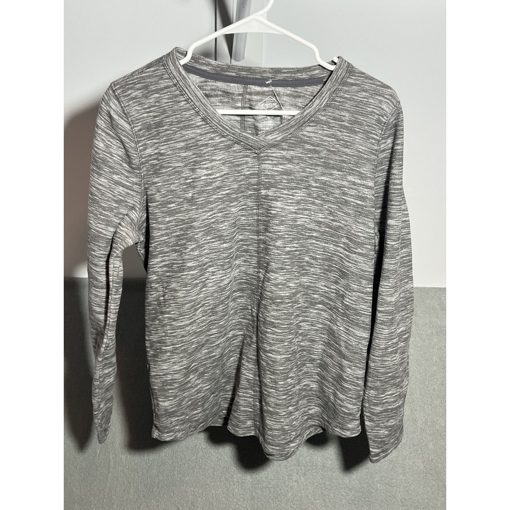 St. John's Bay Women's M Classic V-Neck Long Sleeve T-Shirt Heather Gray